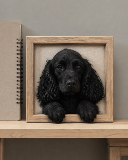 Finished custom felt pet portrait — commission result vs DIY practice