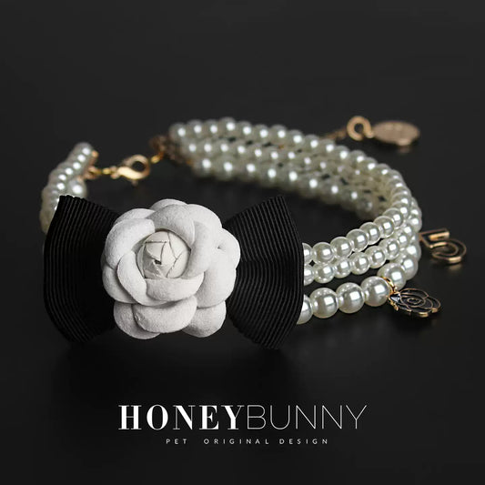 Honeybunny Pet Gem Necklace & Collar – Vintage Style with Pearls & Rhinestones, Decorative Accessories for Cats & Dogs