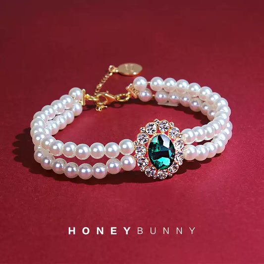 Honeybunny Pet Gem Necklace & Collar – Vintage Style with Pearls & Rhinestones, Decorative Accessories for Cats & Dogs