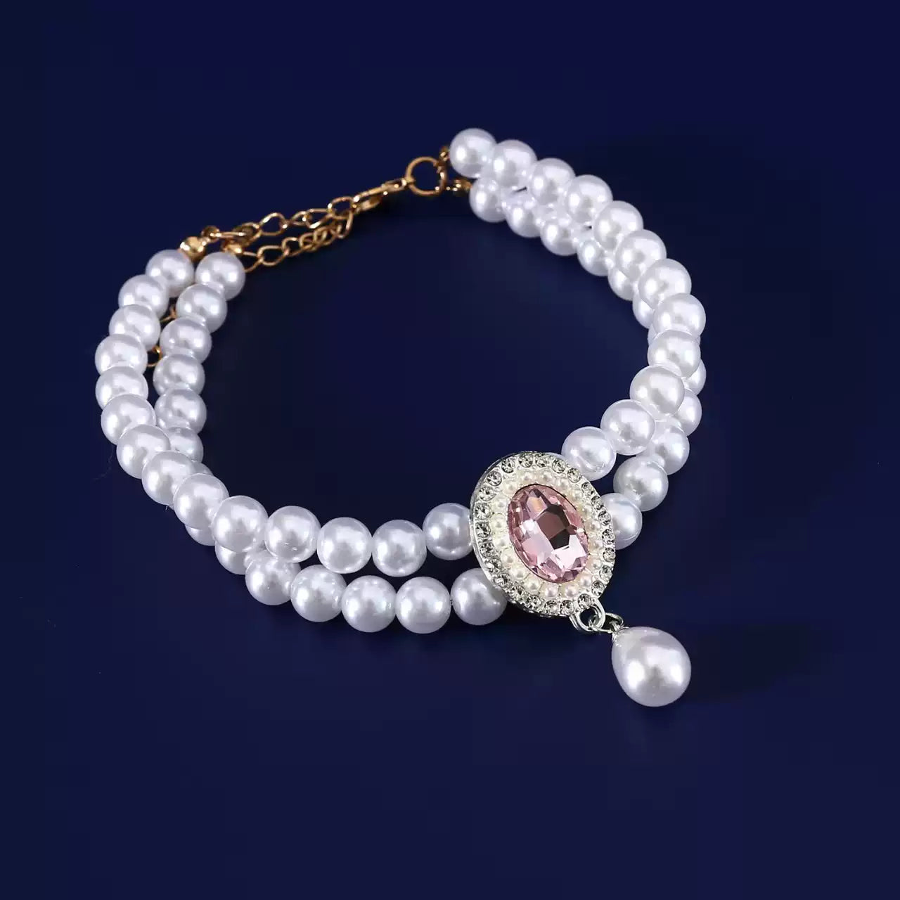 Handmade Luxury Pet Pearl & Colored Gemstone Pendant Necklace – Princess-Style Collar for Dogs & Cats