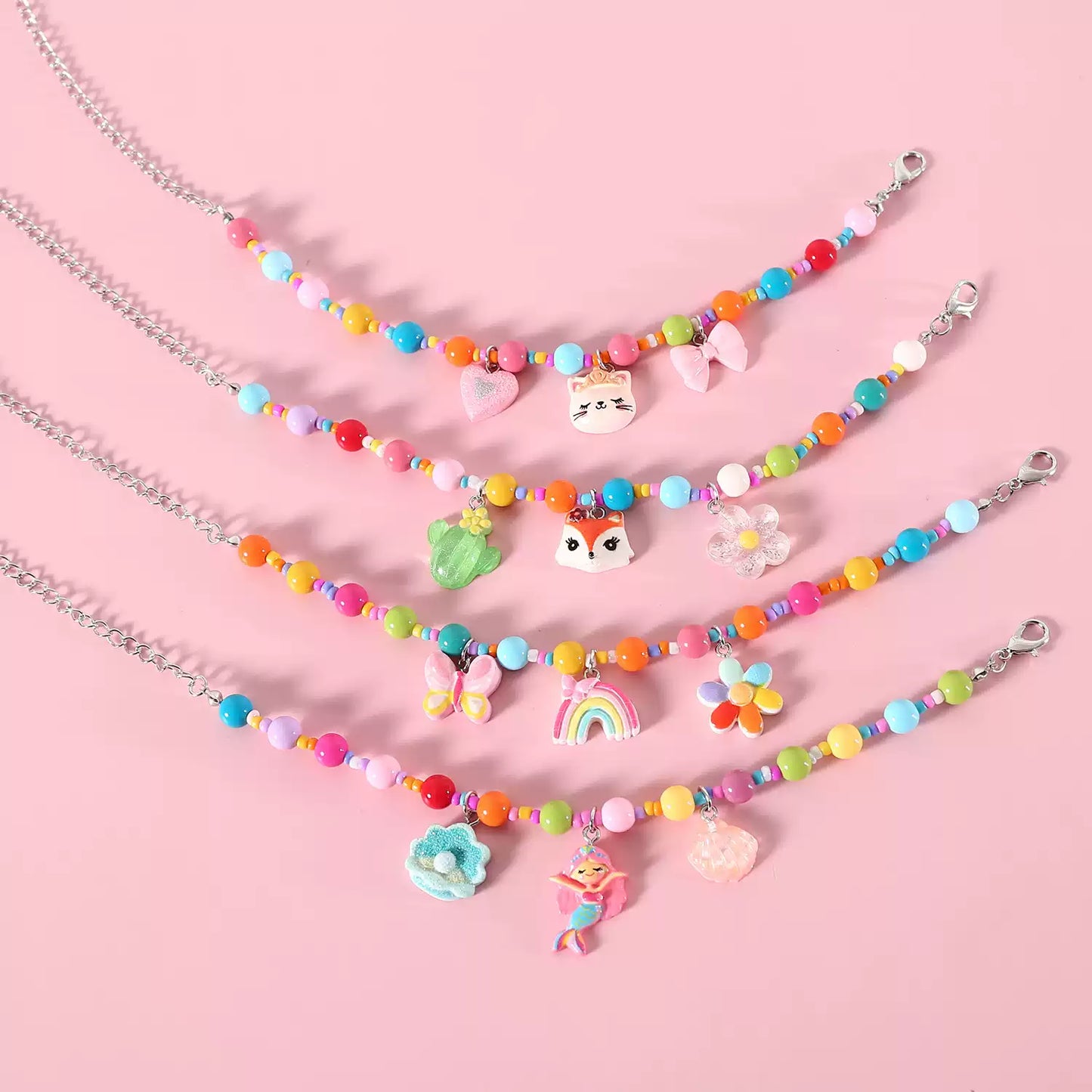 Pet Colored Pearl Pendant Necklace – Cute Cartoon Rainbow Mermaid Princess-Style Collar for Cats & Small Dogs