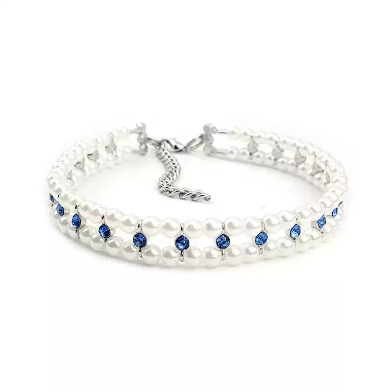 Handmade Custom Pet Pearl & Rhinestone Collar – Adjustable Necklace for Cats & Dogs, Pet Photography Accessory