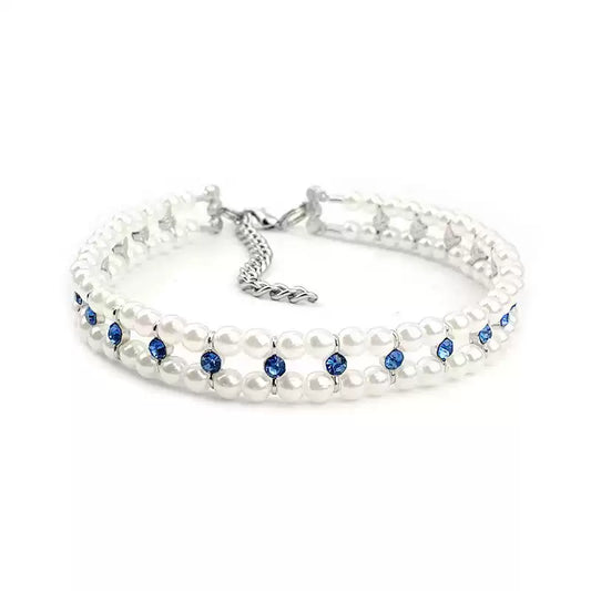 Handmade Custom Pet Pearl & Rhinestone Collar – Adjustable Necklace for Cats & Dogs, Pet Photography Accessory