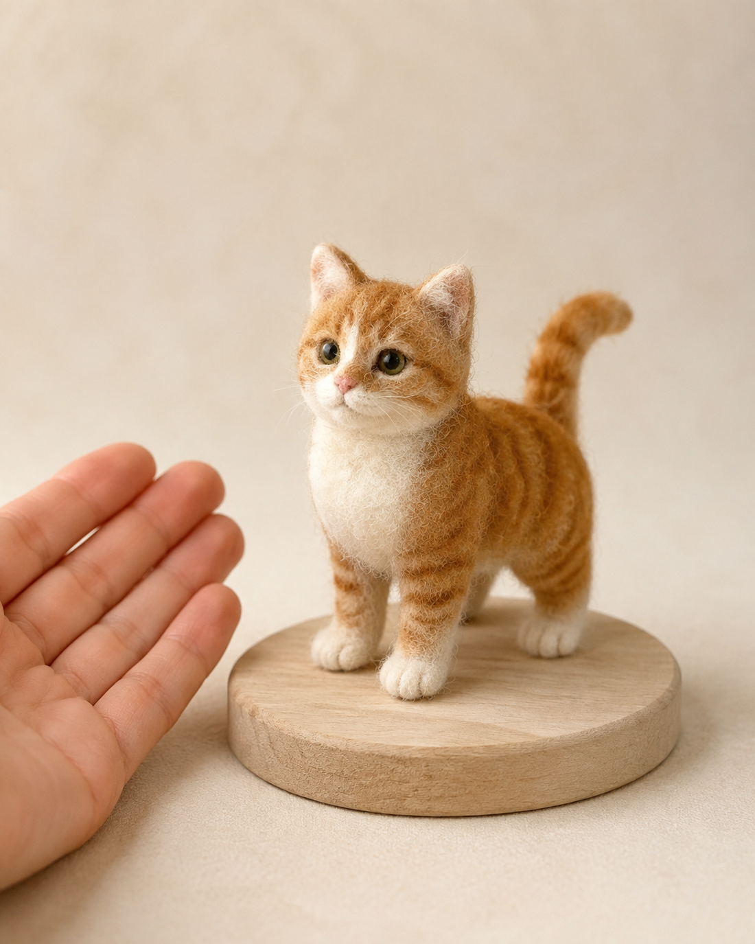 Small cat full-body needle-felt portrait, reference view 1