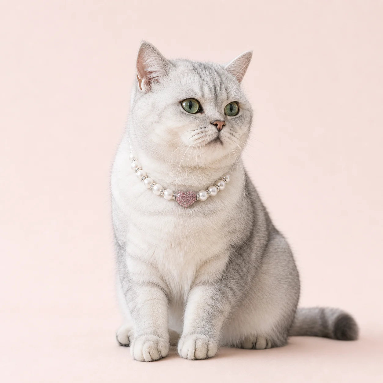Sakura Heart Pearl Pet Necklace shown on a pet