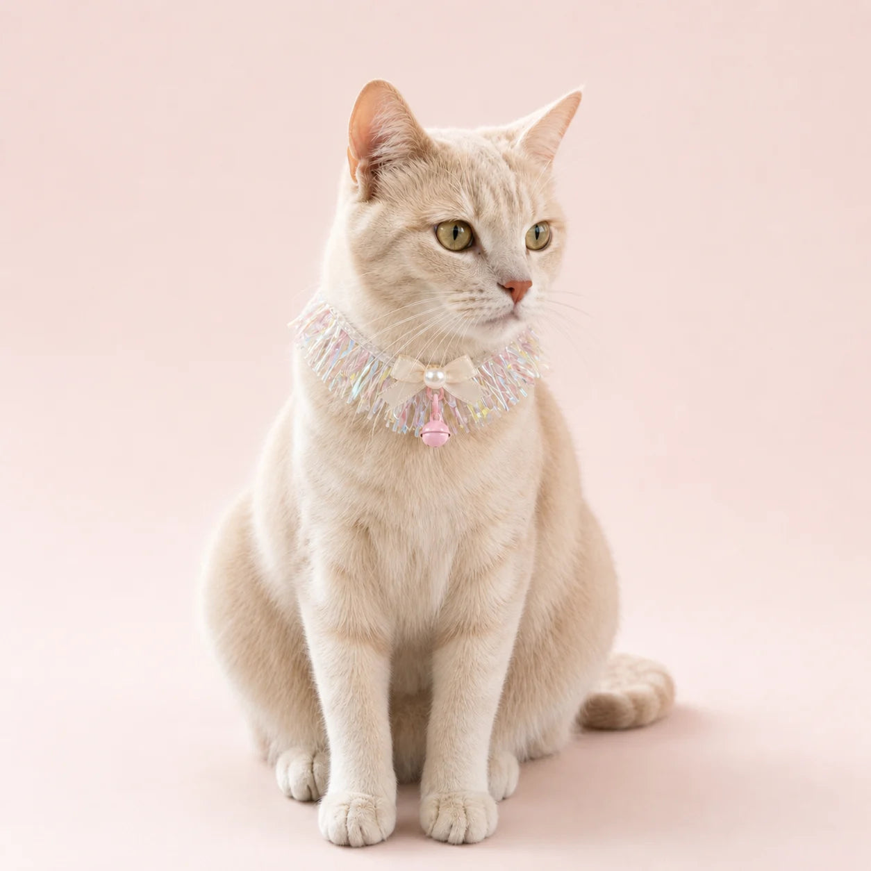 Prism Fringe Pearl Bow Pet Necklace shown on a pet