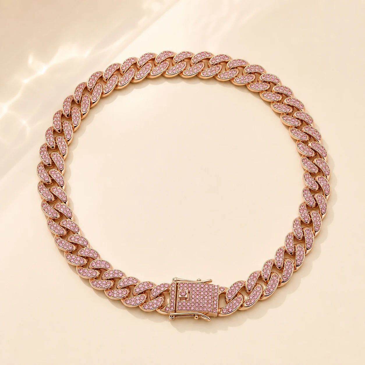 Rosé Iced 12mm Cuban Pet Necklace product view